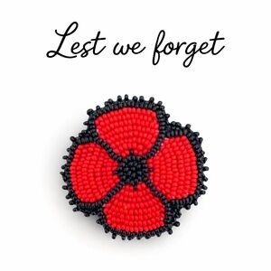 Hand-Beaded Red Poppy Brooch